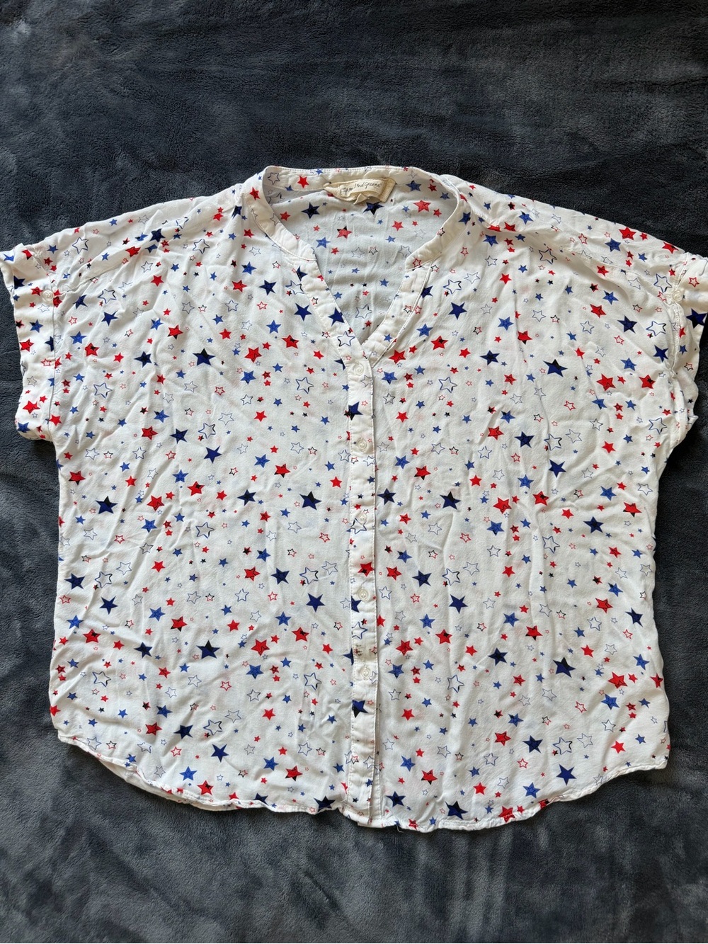Grand & Greene Patriotic Star Print Button Down Blouse - Size Large.